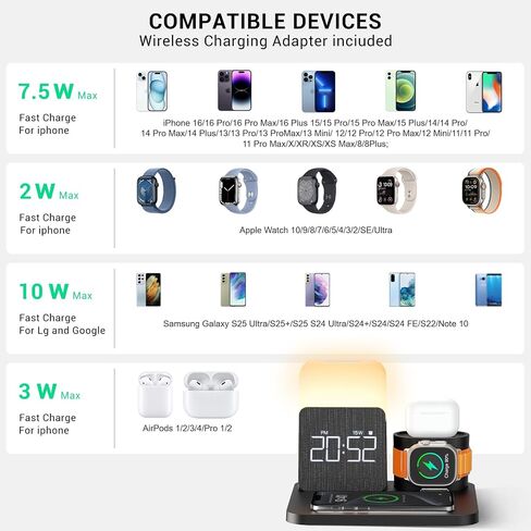 3 in 1 Charging Station for iPhone, Alarm Clock, Night Light, Wireless Charger for iPhone 15 14 13 12 11 X Pro Max & Apple Watch - Charging Stand Dock for AirPods in Saudi Arabia