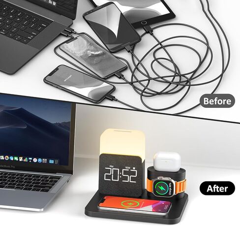 3 in 1 Charging Station for iPhone, Alarm Clock, Night Light, Wireless Charger for iPhone 15 14 13 12 11 X Pro Max & Apple Watch - Charging Stand Dock for AirPods in Saudi Arabia