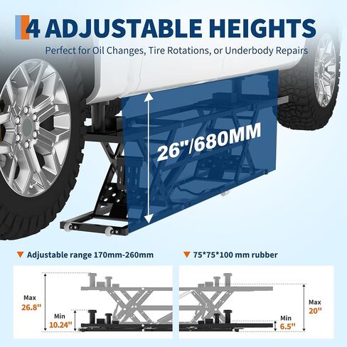 Portable Car Lift 7000LBS, Heavy-Duty Carbon Steel Auto Lift Jack for Garage & Shop, Adjustable Height 6.26"-27", with Extension Plates & Safety Locks, Fits Trucks, SUVs, Sedans in Saudi Arabia