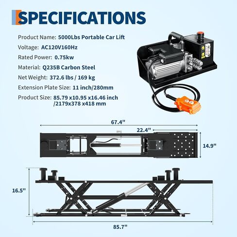 Portable Car Lift 7000LBS, Heavy-Duty Carbon Steel Auto Lift Jack for Garage & Shop, Adjustable Height 6.26"-27", with Extension Plates & Safety Locks, Fits Trucks, SUVs, Sedans in Saudi Arabia