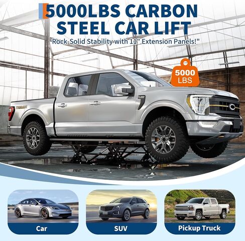 Portable Car Lift 7000LBS, Heavy-Duty Carbon Steel Auto Lift Jack for Garage & Shop, Adjustable Height 6.26"-27", with Extension Plates & Safety Locks, Fits Trucks, SUVs, Sedans in Saudi Arabia