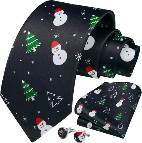 HISDERN Christmas Ties for Men Festival Xmas Silk Necktie Holiday Vocation Funny Tie Pocket Square Cufflinks Set in Saudi Arabia