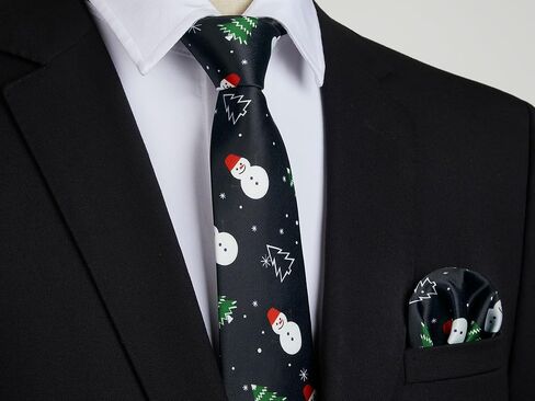 HISDERN Christmas Ties for Men Festival Xmas Silk Necktie Holiday Vocation Funny Tie Pocket Square Cufflinks Set in Saudi Arabia