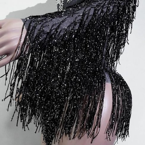 Gogo Sparkly Pearl Long Sleeves Fringe Women Bodysuit Birthday Celebrate Performan in Kuwait