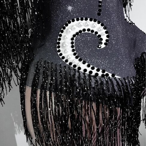 Gogo Sparkly Pearl Long Sleeves Fringe Women Bodysuit Birthday Celebrate Performan in Kuwait