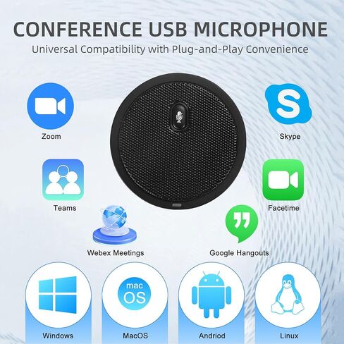 ميكروفون مكثف متعدد الاتجاهات، وميكروفونات مؤتمرات USB لعقد المؤتمرات عن بعد، ومكالمات التكبير/التصغير، والبث الصوتي، والتوصيل والتشغيل المتوافقة مع نظام التشغيل Mac OS X Windows in Saudi Arabia
