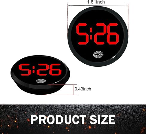 Digital Dashboard Car Clock, Touch-Sensitive Luminous LED High-Definition Time Display Clock, Alloy Anti-Rust Self-Adhesive Round Electronic Clocks, for Most Cars Home Office (Red) in Kuwait