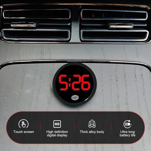 Digital Dashboard Car Clock, Touch-Sensitive Luminous LED High-Definition Time Display Clock, Alloy Anti-Rust Self-Adhesive Round Electronic Clocks, for Most Cars Home Office (Red) in Kuwait