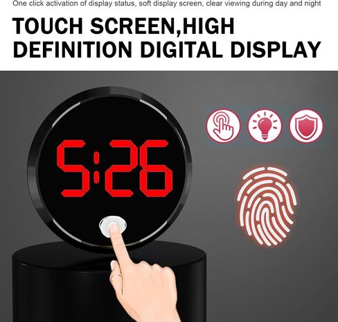 Digital Dashboard Car Clock, Touch-Sensitive Luminous LED High-Definition Time Display Clock, Alloy Anti-Rust Self-Adhesive Round Electronic Clocks, for Most Cars Home Office (Red) in Kuwait
