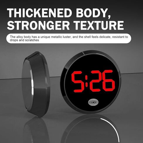 Digital Dashboard Car Clock, Touch-Sensitive Luminous LED High-Definition Time Display Clock, Alloy Anti-Rust Self-Adhesive Round Electronic Clocks, for Most Cars Home Office (Red) in Kuwait