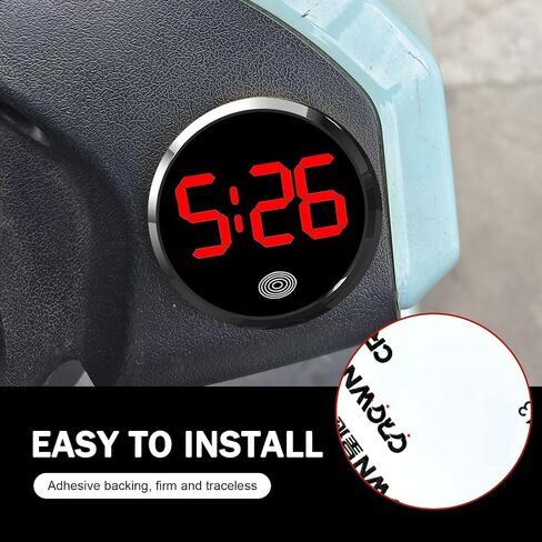 Digital Dashboard Car Clock, Touch-Sensitive Luminous LED High-Definition Time Display Clock, Alloy Anti-Rust Self-Adhesive Round Electronic Clocks, for Most Cars Home Office (Red) in Kuwait