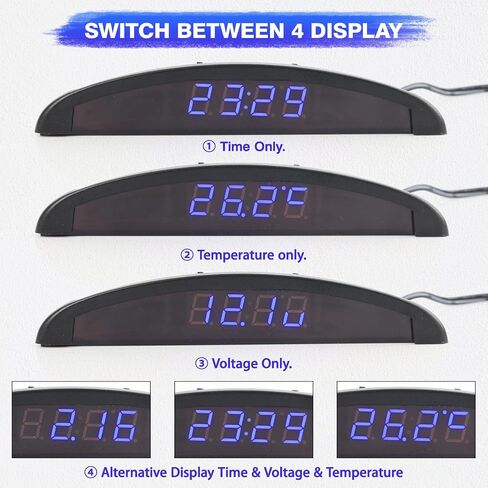 CAR Auto Digital LED الوقت الإلكترونية + مقياس حرارة + فولتميتر 3 في 1 12 فولت مع شاشة شاشة LCD للداخل الداخلي للسيارة in Saudi Arabia