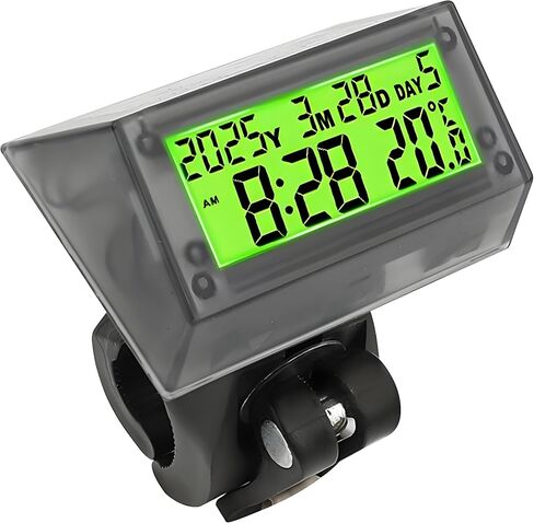 Solar Powered LCD Clock - Waterproof Shockproof Car Multifunctional Digital Clock with Time, Date, Week, Temperature,Handle Bracket for for Car Motorcycle Bicycle Green Light in Saudi Arabia