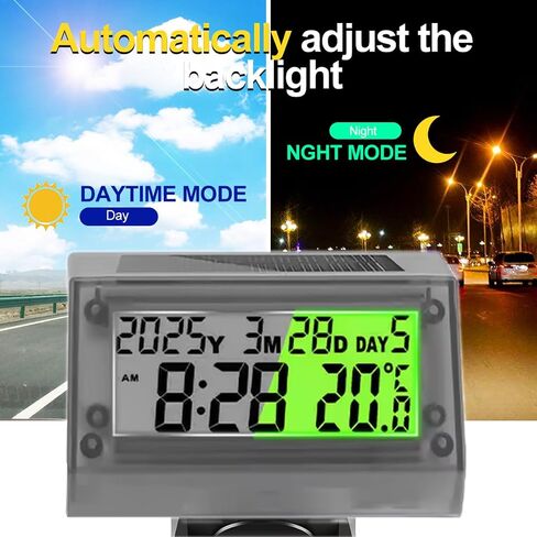 Solar Powered LCD Clock - Waterproof Shockproof Car Multifunctional Digital Clock with Time, Date, Week, Temperature,Handle Bracket for for Car Motorcycle Bicycle Green Light in Saudi Arabia