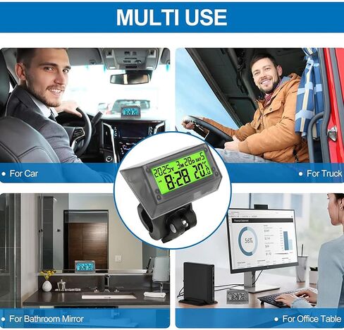 Solar Powered LCD Clock - Waterproof Shockproof Car Multifunctional Digital Clock with Time, Date, Week, Temperature,Handle Bracket for for Car Motorcycle Bicycle Green Light in Saudi Arabia