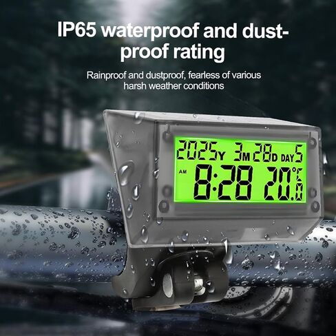 Solar Powered LCD Clock - Waterproof Shockproof Car Multifunctional Digital Clock with Time, Date, Week, Temperature,Handle Bracket for for Car Motorcycle Bicycle Green Light in Saudi Arabia