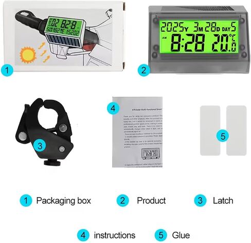 Solar Powered LCD Clock - Waterproof Shockproof Car Multifunctional Digital Clock with Time, Date, Week, Temperature,Handle Bracket for for Car Motorcycle Bicycle Green Light in Saudi Arabia