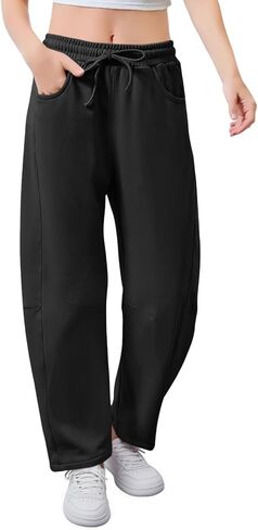 Haloumoning Girls Barrel Sweatpants Kids Athletic مرونة الخصر على عريض الساق الساقين مع جيوب 5-14 سنة in Saudi Arabia