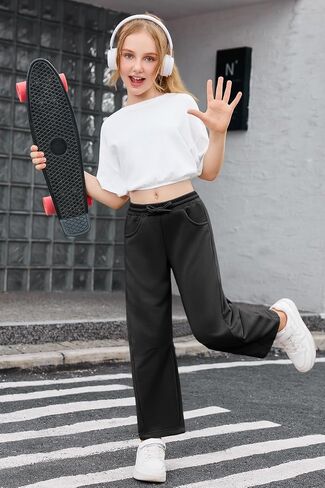 Haloumoning Girls Barrel Sweatpants Kids Athletic مرونة الخصر على عريض الساق الساقين مع جيوب 5-14 سنة in Saudi Arabia