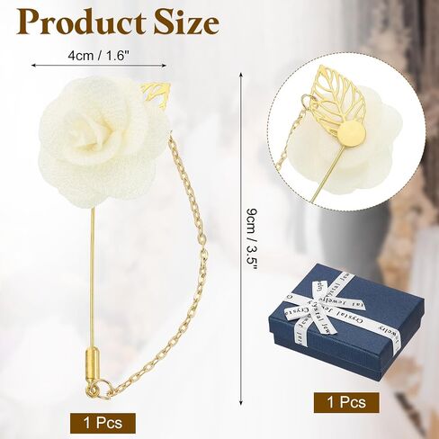 uxcell Rose Lapel Pin for Men, Flower with Gold Leaf Chain Brooch, Fabric Handmade Camellia Corsage Accessory in Saudi Arabia