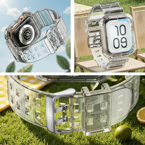 Clear Watch Band for Apple Watch 45mm 42mm 44mm Jelly Crystal Bumper Case Band for Women Men Compatible with Apple iWatch Series 9 8 SE 7 6 5 4 3 2 1 (clear 42/44/45mm) in Saudi Arabia