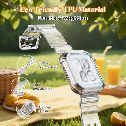 Clear Watch Band for Apple Watch 45mm 42mm 44mm Jelly Crystal Bumper Case Band for Women Men Compatible with Apple iWatch Series 9 8 SE 7 6 5 4 3 2 1 (clear 42/44/45mm) in Saudi Arabia