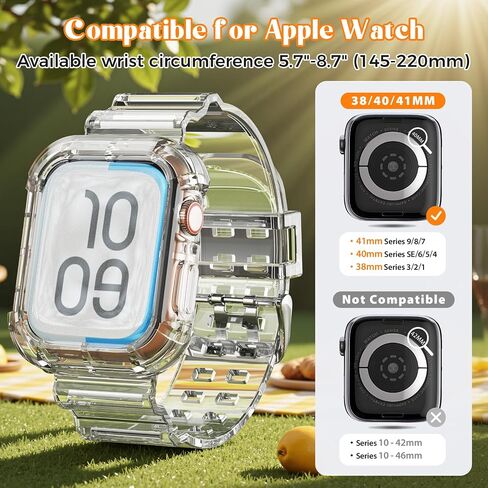Clear Watch Band for Apple Watch 45mm 42mm 44mm Jelly Crystal Bumper Case Band for Women Men Compatible with Apple iWatch Series 9 8 SE 7 6 5 4 3 2 1 (clear 42/44/45mm) in Saudi Arabia