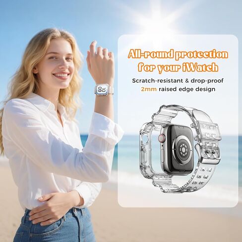 Clear Watch Band for Apple Watch 45mm 42mm 44mm Jelly Crystal Bumper Case Band for Women Men Compatible with Apple iWatch Series 9 8 SE 7 6 5 4 3 2 1 (clear 42/44/45mm) in Saudi Arabia