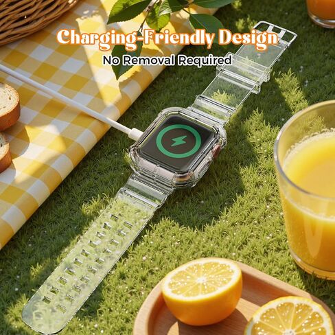 Clear Watch Band for Apple Watch 45mm 42mm 44mm Jelly Crystal Bumper Case Band for Women Men Compatible with Apple iWatch Series 9 8 SE 7 6 5 4 3 2 1 (clear 42/44/45mm) in Saudi Arabia