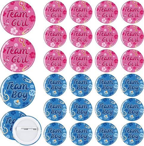 60 Pcs Gender Reveal Button Pins 1.7 Inch Team Boy or Girl Badges Blue and Pink Hibiscus Themed Gender Reveal Decorations for Baby Shower Summer Hawaii Luau Party Supplies in Saudi Arabia