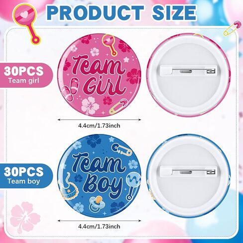 60 Pcs Gender Reveal Button Pins 1.7 Inch Team Boy or Girl Badges Blue and Pink Hibiscus Themed Gender Reveal Decorations for Baby Shower Summer Hawaii Luau Party Supplies in Saudi Arabia