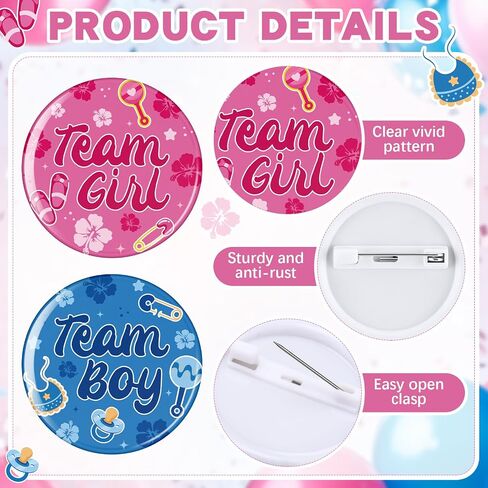 60 Pcs Gender Reveal Button Pins 1.7 Inch Team Boy or Girl Badges Blue and Pink Hibiscus Themed Gender Reveal Decorations for Baby Shower Summer Hawaii Luau Party Supplies in Saudi Arabia