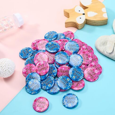 60 Pcs Gender Reveal Button Pins 1.7 Inch Team Boy or Girl Badges Blue and Pink Hibiscus Themed Gender Reveal Decorations for Baby Shower Summer Hawaii Luau Party Supplies in Saudi Arabia