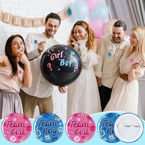 60 Pcs Gender Reveal Button Pins 1.7 Inch Team Boy or Girl Badges Blue and Pink Hibiscus Themed Gender Reveal Decorations for Baby Shower Summer Hawaii Luau Party Supplies in Saudi Arabia