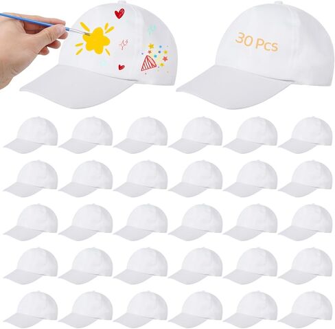 30 PCS DIY CAPS ، قبعات الطلاء البيضاء ، أغطية بوليستر قابلة للتعديل فارغة للصغار ، القبعات الرياضية في الهواء الطلق للمخيم ، أحداث المجموعة ، مشاريع الحرفية in Kuwait