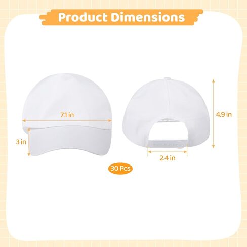30 PCS DIY CAPS ، قبعات الطلاء البيضاء ، أغطية بوليستر قابلة للتعديل فارغة للصغار ، القبعات الرياضية في الهواء الطلق للمخيم ، أحداث المجموعة ، مشاريع الحرفية in Kuwait