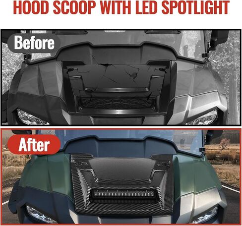 مغرفة هود مع ضوء الأضواء LED ل Honda Pioneer 700-2 700-4 14-25 ، PP Material Carbon Pattern Pattern With With With LED Auxiliary Lamp for Honda Pioneer 700 2p 4p 2014-2025 Accessories in Saudi Arabia