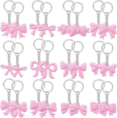 24 Pcs Pink Bow Keychains Party Favor, Coquette Birthday Party Bow Keychains, 12 Style Bachelorette Decoration Baby Shower Cute Supplies(Rose Pink) in Saudi Arabia
