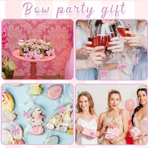 24 Pcs Pink Bow Keychains Party Favor, Coquette Birthday Party Bow Keychains, 12 Style Bachelorette Decoration Baby Shower Cute Supplies(Rose Pink) in Saudi Arabia
