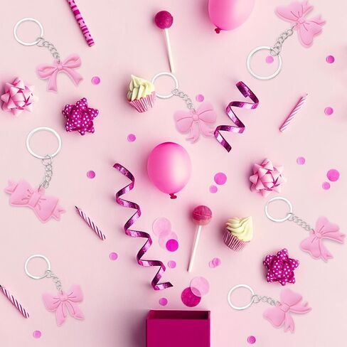 24 Pcs Pink Bow Keychains Party Favor, Coquette Birthday Party Bow Keychains, 12 Style Bachelorette Decoration Baby Shower Cute Supplies(Rose Pink) in Saudi Arabia