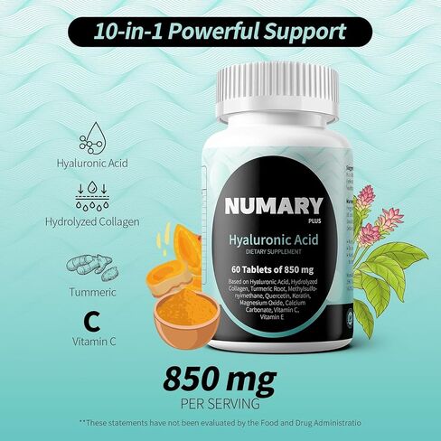 حمض الهيالورونيك 850mg مع الكولاجين المائي ، الكركم ، MSM ، فيتامين C ، 60 قرصًا ، إمدادات شهرين in Kuwait