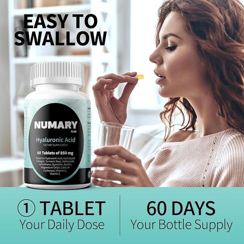 حمض الهيالورونيك 850mg مع الكولاجين المائي ، الكركم ، MSM ، فيتامين C ، 60 قرصًا ، إمدادات شهرين in Kuwait