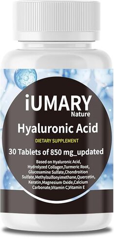 مكملات حمض الهيالورونيك ، 850 ملغ من حمض الهيالورونيك الغذائي 850 ملغ - دعم مفصل متقدم مع الكولاجين المائي ، الكركم ، غلو كوزامين ، MSM ، فيتامين C - 30 قرصًا （حزمة من 1） in Kuwait