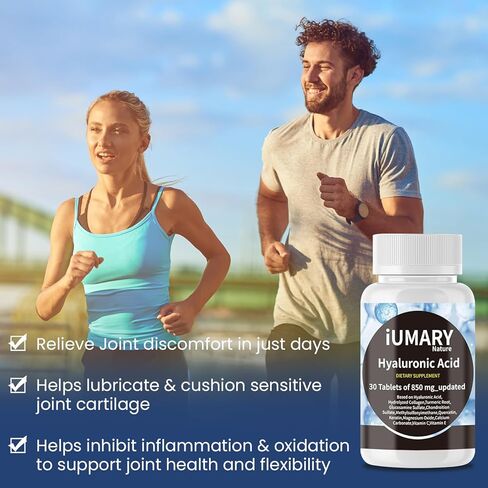 مكملات حمض الهيالورونيك ، 850 ملغ من حمض الهيالورونيك الغذائي 850 ملغ - دعم مفصل متقدم مع الكولاجين المائي ، الكركم ، غلو كوزامين ، MSM ، فيتامين C - 30 قرصًا （حزمة من 1） in Kuwait