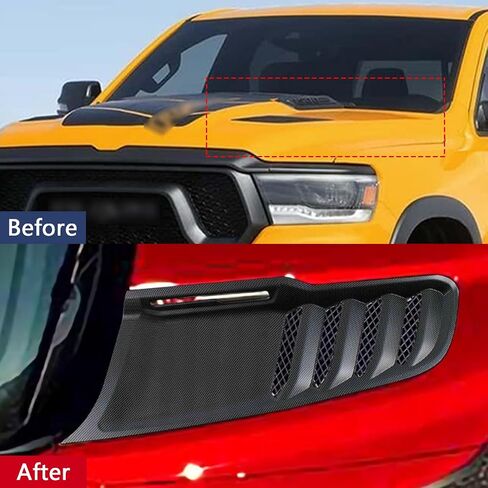 Car Accessories Fit For Dodge Ram 1500 TRX RHO Pickup Truck 2019 2020 2021 2022 2023 Front Hood Scoop Intake Vent Bonnet Cover Trim (Glossy Carbon Fiber) ABS 2PCS in Saudi Arabia