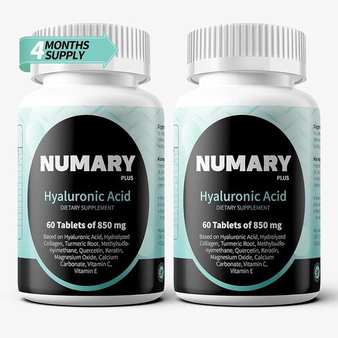 حمض الهيالورونيك 850mg مع الكولاجين المائي ، الكركم ، MSM ، فيتامين C ، 60 قرصًا ، إمدادات شهرين in Kuwait