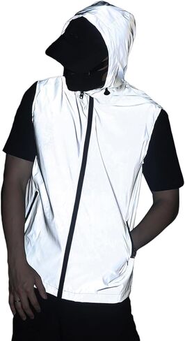 Men's Outdoor Night Running, Cycling, Hiking, Fishing Stage Couple Reflective Hooded Sleeveless Vest Jacket in Saudi Arabia