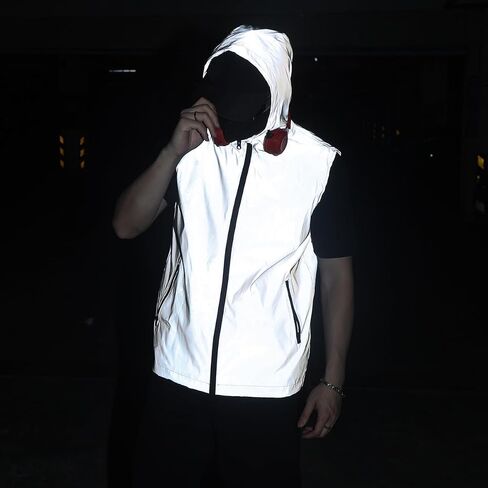 Men's Outdoor Night Running, Cycling, Hiking, Fishing Stage Couple Reflective Hooded Sleeveless Vest Jacket in Saudi Arabia