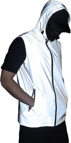 Men's Outdoor Night Running, Cycling, Hiking, Fishing Stage Couple Reflective Hooded Sleeveless Vest Jacket in Saudi Arabia