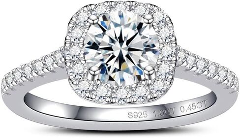 خواتم خطوبة Halo Moissanite للنساء 1.45 قيراط D Color VVS1 Cut Cut محاكاة الماس 18K الذهب الأبيض مطلي 925 الجنيه الاسترليني Silver Anniversary Promise Ring للنساء الحجم 4-9 in Kuwait